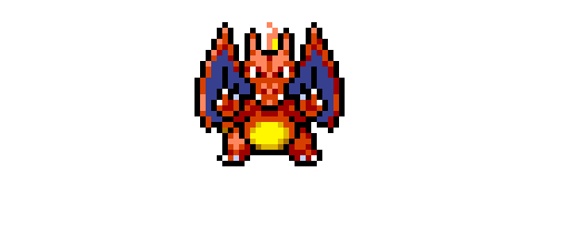 Charizard pixel sprite from PokeSurvivor, illustrating the moves and upgrades overview.